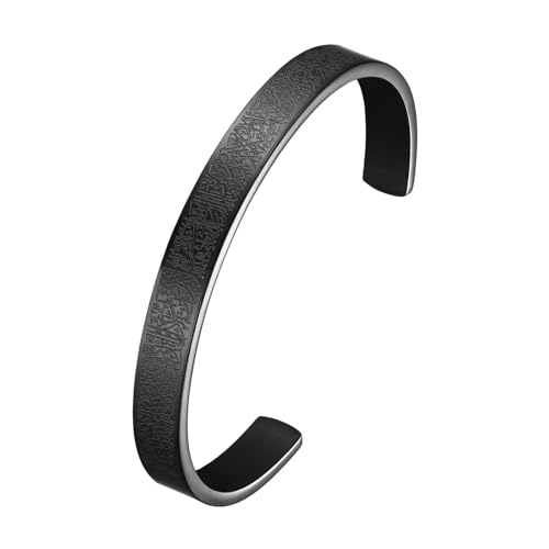 Cupimatch Ayatul Kursi Offenes Armband: Edelstahl Muslim Koran Allah Armreif Verstellbare Islamische Armbänder mit Arabischer Kalligraphie Amulett Schmuck Eid Geschenke für Frauen Männer, Schwarz von Cupimatch