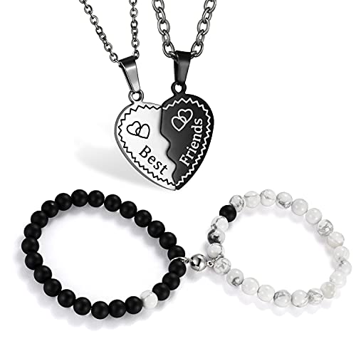 Cupimatch BFF Halsketten Armband Schmuckset für 2, Freundschaft Halsketten Perlenarmband verstellbar geschenk für Herren Damen von Cupimatch