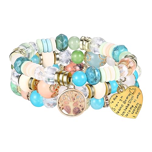 Cupimatch Boho Armband Damen Bunt 3 Stück Perlenarmbänder im Boho Stil Mehrschichtiges Stretch Perlenarmband Set Boho Schmuck für Mädchen Frauen von Cupimatch