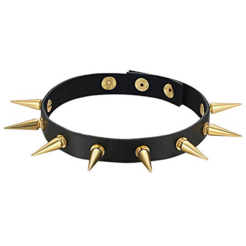 Cupimatch Choker Kette Gothic Punk Halskette Leder Halsband Spike Spitze Nieten Lederband verstellbare Leder Halsband Kragen Kette für Damen Herren Schwarz Gold von Cupimatch