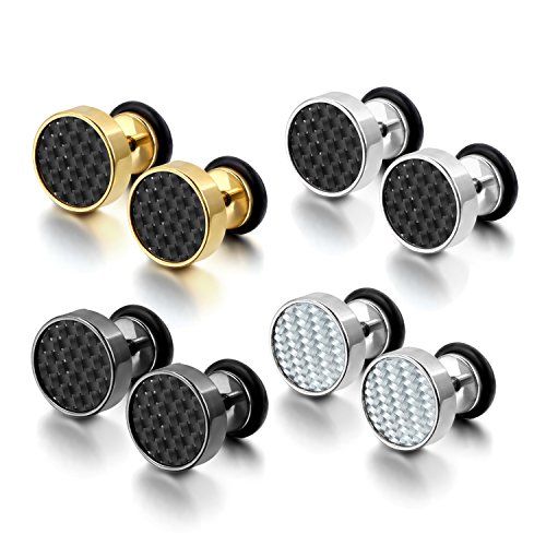 Cupimatch Coole 10 mm Herren Edelstahl Ohrstecker Frauen Piercing Ohr Plug Tunnel Set von 4 Paar, Edelstahl, Kein Stein von Cupimatch