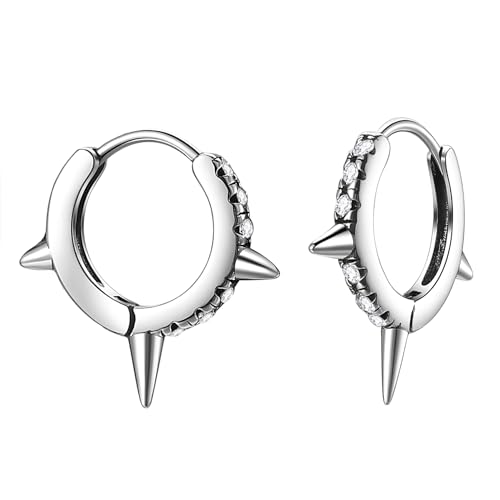 Cupimatch Creolen Nieten Kreis Ohrringe: Vintage Hip Hop Ohrstecker Spitzkegel Spike Hoop Edelstahl Unisex Klappcreolen Gothic Punk Ohrschmuck für Männer Frauen von Cupimatch