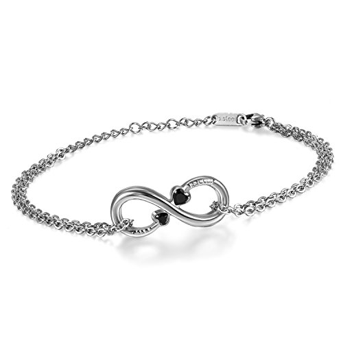 Cupimatch Infinity Unendlichkeit Armband Damen: Elegant Edelstahl Armreif mit schwarzem Herz Zirkonia Vintage Verstellbare Fusskette Valentinstag Geschenke für Frauen Freundin Mama von Cupimatch