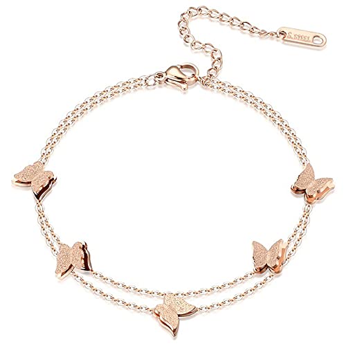 Cupimatch Damen Armband Herzen Armkette Armschmuck Fußkette, Doppelt Kette Armband für Frauen Mädchen Armreif Silber, Rosegold von Cupimatch