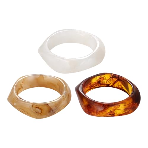 Cupimatch Damen Armband Harz Breit: 3 Stück Geometrisch Marmoriert Acryl Armreif Set Breite 21,5mm Vintage Boho Stapelbare Armreifen in Bernstein/Beige/Weiß Sommer Schmuck für Frauen Mädchen Freundin von Cupimatch