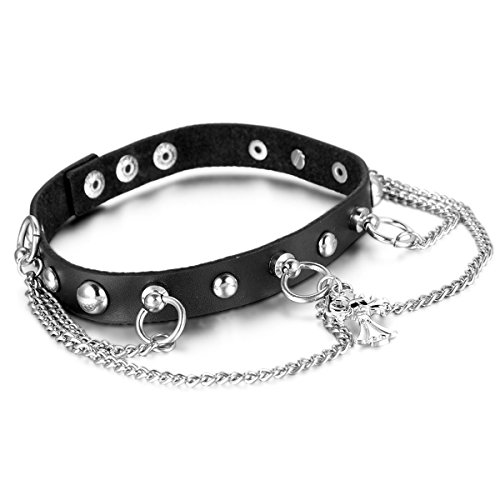 Cupimatch Choker Kette Damen Halskette Leder Halsband schwarz Kragen Halsband mit Kreuz Schädel Totenkopf Nieten Kette Gotik Punk Rock Lederband einstellbar von Cupimatch