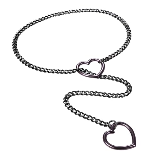 Cupimatch Damen Choker-Halskette Lasso Halskette: Lila Y-Form Schwanz verstellbare Slip-Kette mit Herz-Anhänger Edelstahl Kubanische Kette Rock Punk von Cupimatch