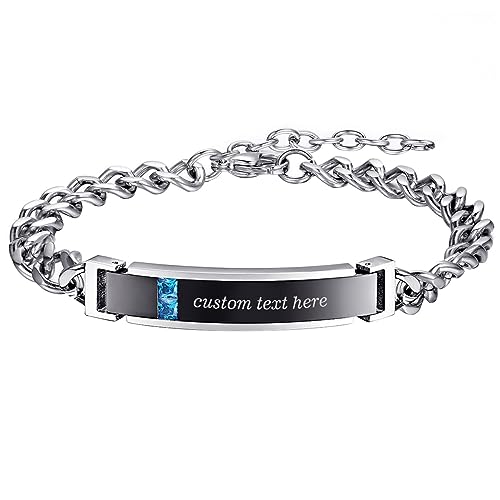 Cupimatch Damen Herren Armband mit Gravur, Personalisierte Edelstahl Glänzend Poliert Pärchen Armkette Armbänder für Damen Herren zu Weihnachten Jubiläum Hochzeit Geburtstag Valentinstag, Schwarz von Cupimatch
