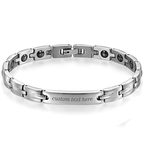 Cupimatch Damen Herren Armband mit Gravur, Personalisierte Edelstahl Glänzend Poliert Pärchen Armkette Armbänder für Damen Herren zu Weihnachten Jubiläum Hochzeit Geburtstag Valentinstag von Cupimatch