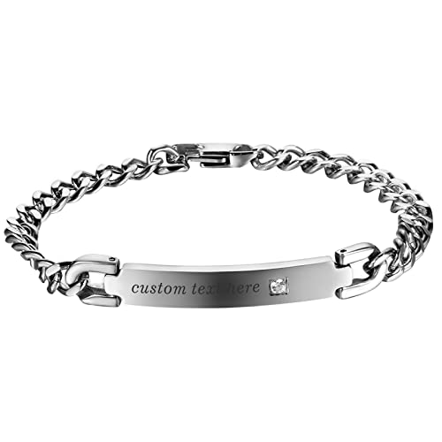 Cupimatch Damen Herren Armband mit Gravur, Personalisierte Edelstahl Glänzend Poliert Pärchen Armkette Armbänder für Damen zu Weihnachten Jubiläum Hochzeit Geburtstag Valentinstag von Cupimatch