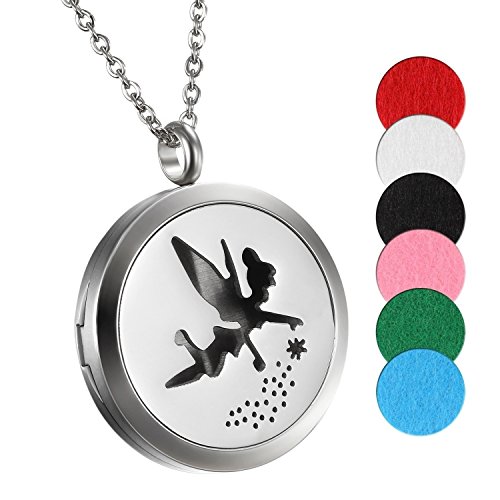 Cupimatch Damen Herren Aromatherapie Diffusor Anhänger mit Halskette, Edelstahl Engel Locket Medaillon Anhänger 45cm Halskette mit 6 Pads, silber von Cupimatch