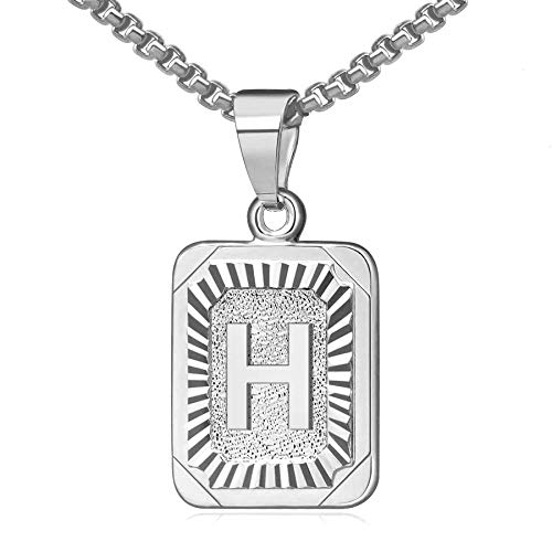 Cupimatch Damen Herren Buchstaben A-Z Halskette, Edelstahl Viereck Form Alphabet Anhänger Halskette Kette mit 56cm Weizenkette für Männer Frauen, Silber Gold von Cupimatch