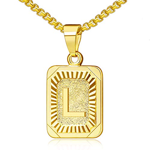 Cupimatch Damen Herren Buchstaben A-Z Halskette, Edelstahl Viereck Form Alphabet Anhänger Halskette Kette mit 56cm Weizenkette für Männer Frauen, Silber Gold von Cupimatch