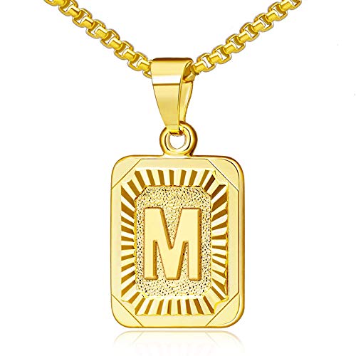 Cupimatch Damen Herren Buchstaben A-Z Halskette, Edelstahl Viereck Form Alphabet Anhänger Halskette Kette mit 56cm Weizenkette für Männer Frauen, Silber Gold von Cupimatch