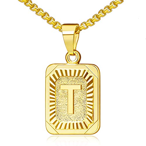 Cupimatch Damen Herren Buchstaben A-Z Halskette, Edelstahl Viereck Form Alphabet Anhänger Halskette Kette mit 56cm Weizenkette für Männer Frauen, Silber Gold von Cupimatch