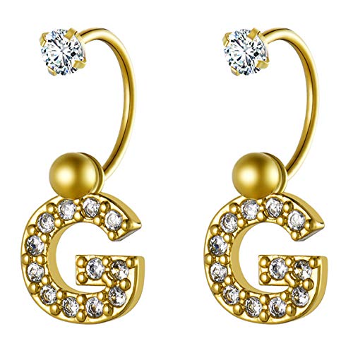 Cupimatch Damen Herren Buchstaben Ohrringe, Edelstahl mit Initiale A bis Z Halbkreis Ohrstecker Nasenstecker Ohr-Piercing mit Alphabet Schmuck für Männer Frauen, Silber Gold (G, Gold) von Cupimatch