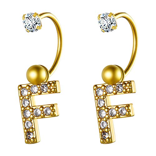 Cupimatch Damen Herren Buchstaben Ohrringe, Edelstahl mit Initiale A bis Z Halbkreis Ohrstecker Nasenstecker Ohr-Piercing mit Alphabet Schmuck für Männer Frauen, Silber Gold von Cupimatch