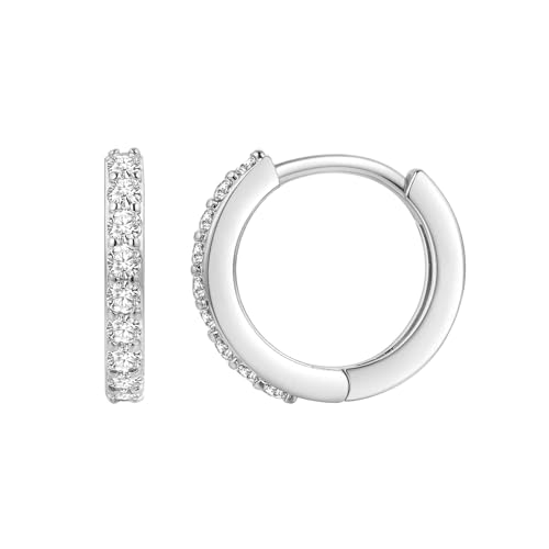 Cupimatch Damen Ohrringe mit Zirkonia: 12mm Silberne Kleine Huggie Creolen 925 Sterling Silber Ohrnadeln Hypoallergene Ohrstecker Elegant Glänzende Kristall Kreolen Geburtstag Abschluss Party Geschenk von Cupimatch