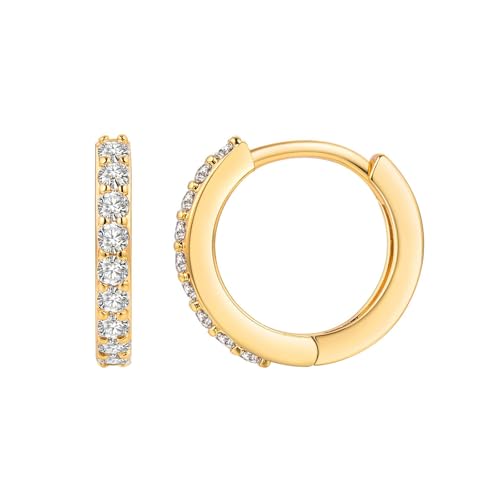 Cupimatch Damen Ohrringe mit Zirkonia: 16mm Goldene Kleine Huggie Creolen 925 Sterling Silber Ohrnadeln Hypoallergene Ohrstecker Elegant Glänzende Kristall Kreolen Geburtstag Abschluss Party Geschenk von Cupimatch