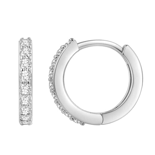 Cupimatch Damen Ohrringe mit Zirkonia: 16mm Silberne Kleine Huggie Creolen 925 Sterling Silber Ohrnadeln Hypoallergene Ohrstecker Elegant Glänzende Kristall Kreolen Geburtstag Abschluss Party Geschenk von Cupimatch