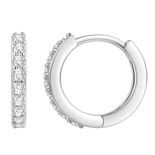 Cupimatch Damen Ohrringe mit Zirkonia: 18mm Silberne Kleine Huggie Creolen 925 Sterling Silber Ohrnadeln Hypoallergene Ohrstecker Elegant Glänzende Kristall Kreolen Geburtstag Abschluss Party Geschenk von Cupimatch