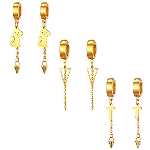 Cupimatch Damen Ohrringe ohne Ohrlöcher Fake Ohrringe Clip Edelstahl mit Anhänger Non-Pierced Ohrklemmen mit 3 Farben Silber/Gold/Schwarz von Cupimatch