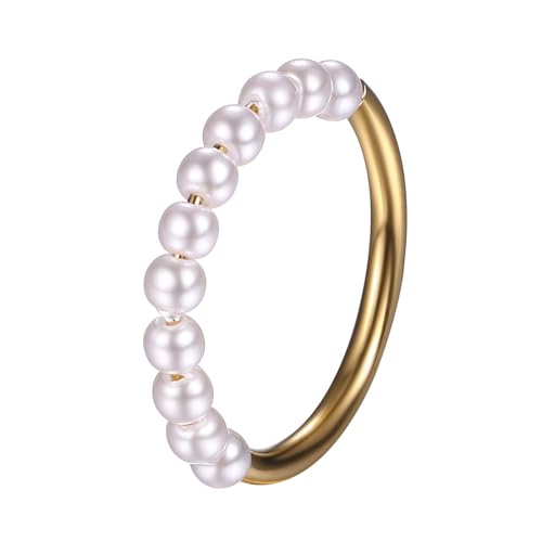Cupimatch Damen Ring mit Perlen: Feiner Stapelring mit 3mm Süßwasserperlen Edelstahl Elegant Fingerring Goldener Verlobungsring Valentinstag Jubiläum Geburtstag Geschenk für Frauen Mädchen, Größe 52 von Cupimatch