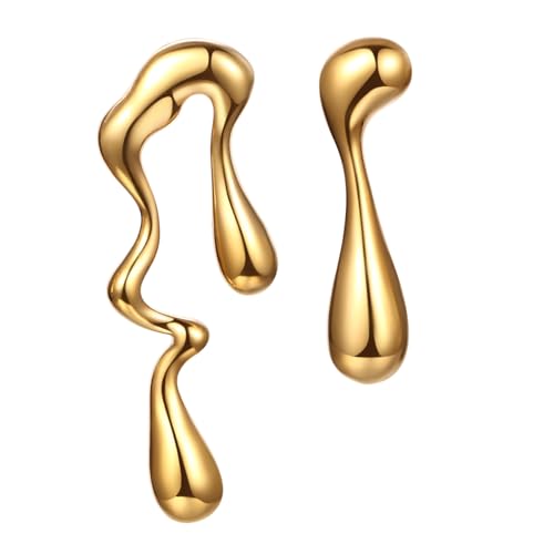 Cupimatch Teardrop-Ohrringe Asymmetrisch Edelstahl Damen: Elegant Glänzend Ohrstecker Ungleiche Ohrhänger earrings Modeschmuck Geburstag Muttertag Geschenk für Frauen Mama Mädchen, Gold von Cupimatch