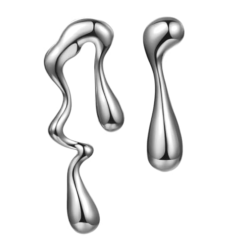 Cupimatch Teardrop-Ohrringe Asymmetrisch Edelstahl Damen: Elegant Glänzend Ohrstecker Ungleiche Ohrhänger earrings Modeschmuck Geburstag Muttertag Geschenk für Frauen Mama Mädchen, Sliber von Cupimatch