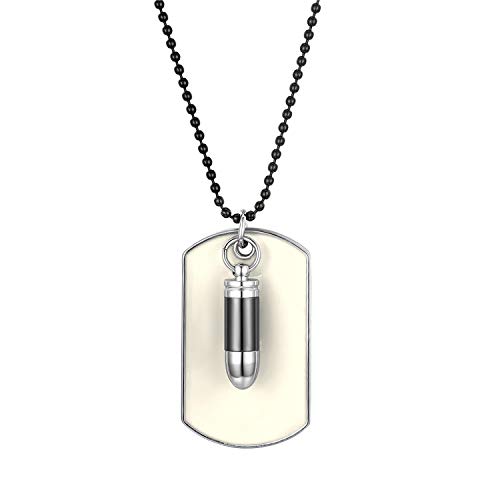 Cupimatch Dog Tag Halskette Herren Militärischen Patronenhülse Gewehrkugel Erkennungsmarken Armee Stil Anhänger mit 70cm Kugel Kette weiß von Cupimatch