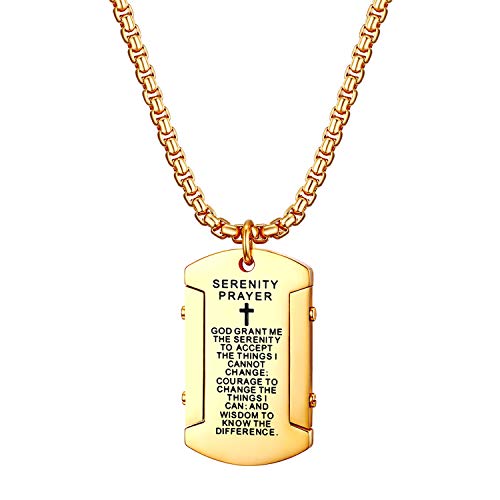 Cupimatch Dog Tag Herren Hundemarke mit Bibel Gravur Kette Halskette Anhänger für Männer Man Erkennungsmarke Edelstahl Jungen 60cm, Gold von Cupimatch