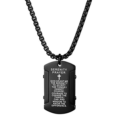 Cupimatch Dog Tag Herren Hundemarke mit Bibel Gravur Kette Halskette Anhänger für Männer Man Erkennungsmarke Edelstahl Jungen 60cm, Schwarz von Cupimatch