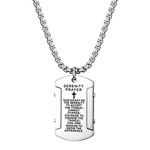 Cupimatch Dog Tag Herren Hundemarke mit Bibel Gravur Kette Halskette Anhänger für Männer Man Erkennungsmarke Edelstahl Jungen 60cm, Silber von Cupimatch