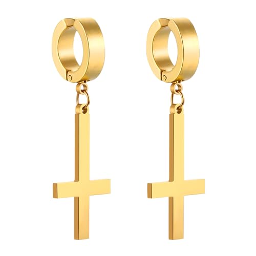 Cupimatch Ear Cuff Kreuz Fake Ohrringe: Ohrringe Ohne Ohrloch Inverted Cross Ohrhänger Edelstahl Ohrclip Gothic Ohrstecker Upside Down Kreuz Ohrklemme für Herren Damen von Cupimatch