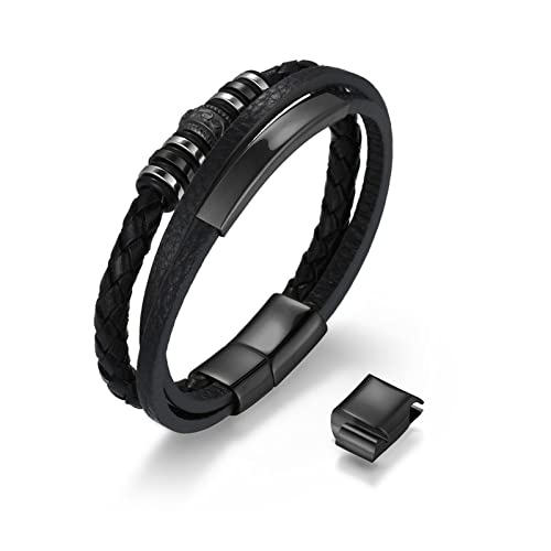 Cupimatch Echtleder Herren Armband mit Magnet Verschluss, Schwarz von Cupimatch