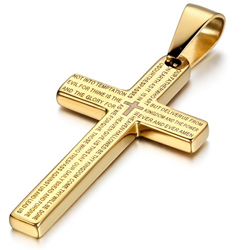 Cupimatch Edelstahl Bibel Gebet Kreuz Anhänger mit 55cm Kette, Halskette für Herren Damen, Gold Silber von Cupimatch