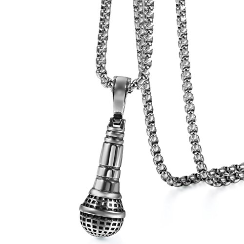 Cupimatch Edelstahl Kette mit Mikrofon Anhänger Hip Hop Stil Vintage Halskette Herren 56cm, Silber von Cupimatch