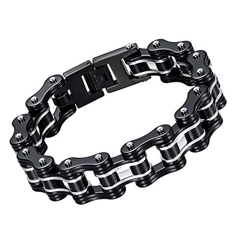 Cupimatch Fahrradkette Armband Herren Edelstahl Biker Armreif für Männer Schwer 16mm Breit Motorradarmband 22cm, Silber von Cupimatch