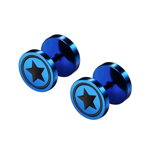 Cupimatch Fake Tunnel Hip Hop Ohrringe - Herren Edelstahl Fake Plugs Earrings Unisex Runde Ohrringe Fake Gauges Hantel Ohrstecker für Männer Frauen, Blau von Cupimatch