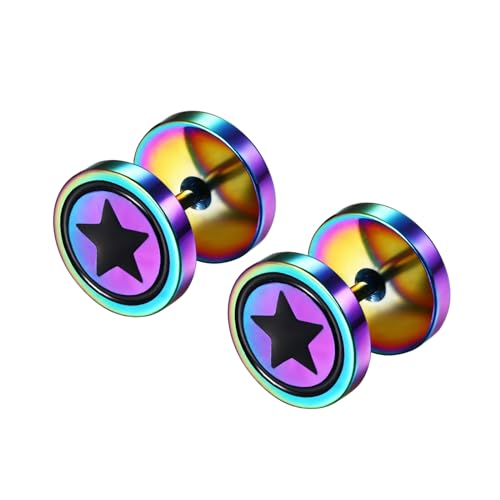 Cupimatch Fake Tunnel Hip Hop Ohrringe - Herren Edelstahl Fake Plugs Earrings Unisex Runde Ohrringe Fake Gauges Hantel Ohrstecker für Männer Frauen, Farbig von Cupimatch