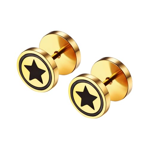 Cupimatch Fake Tunnel Hip Hop Ohrringe - Herren Edelstahl Fake Plugs Earrings Unisex Runde Ohrringe Fake Gauges Hantel Ohrstecker für Männer Frauen, Gold von Cupimatch