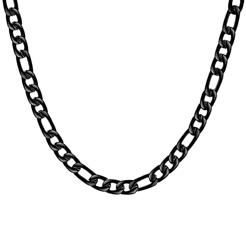 Cupimatch Figaro Halskette Herren Edelstahl: Schwarz Biker 4mm Figarokette Rock Punk Gliederkette Hip Hop Halsband Modeschmuck Geschenk für Männer Freund Rapper von Cupimatch