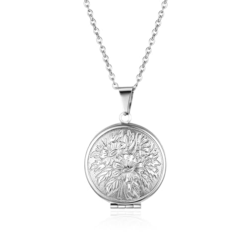 Cupimatch Fotoanhänger Medaillon zum Öffnen: Bilder Foto Anhänger mit Blumen Runde Kette Damen Amulett Halskette mit 45cm Kette Silber von Cupimatch