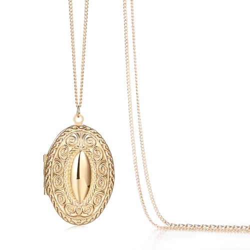 Cupimatch Fotoanhänger Medaillon zum Öffnen: Ovale Kette Bilder Foto Anhänger Kette Damen Amulett Halskette mit 45cm Kette Gold von Cupimatch