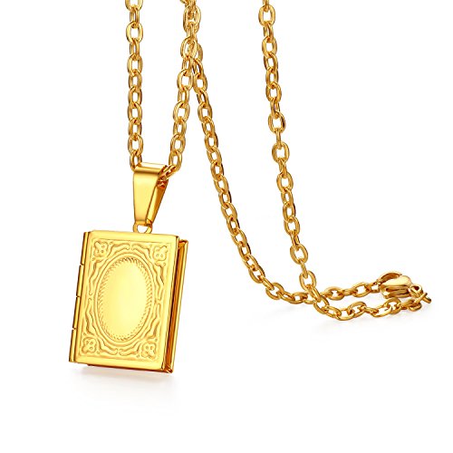 Cupimatch Fotoanhänger Medaillon zum Öffnen: Quadratische Kette Bilder Foto Anhänger Rechteckige Kette Damen Amulett Halskette mit 45cm Kette Gold von Cupimatch