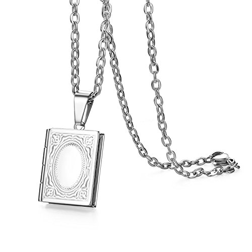 Cupimatch Fotoanhänger Medaillon zum Öffnen: Quadratische Kette Bilder Foto Anhänger Rechteckige Kette Damen Amulett Halskette mit 45cm Kette Silber von Cupimatch