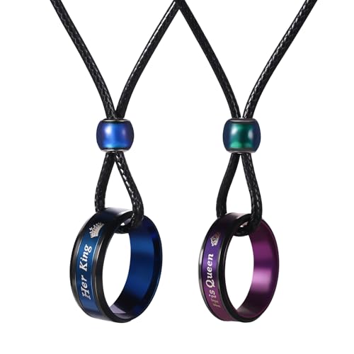 Cupimatch Freundschaftskette 2PCS Pärchen Kette Paar Edelstahl Ring-Halskette mit Gravur His Queen Her King von Cupimatch