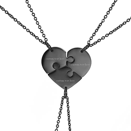 Cupimatch Freundschaftskette 3 Ketten für Freunde Familie, Mit Grauvr Liebe Herz Puzzle, Schwarz, glänzend von Cupimatch