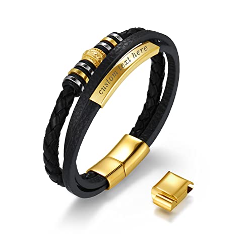 Cupimatch Gravurbar Echtleder Herren Armband mit Magnet Verschluss, Gold von Cupimatch