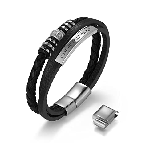 Cupimatch Gravurbar Echtleder Herren Armband mit Magnet Verschluss, Silber von Cupimatch